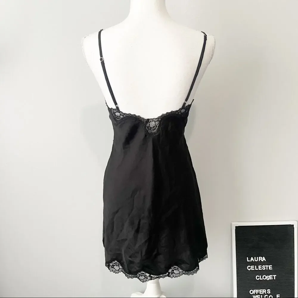 Victoria’s Secret black lace lingerie slip dress size small nightie sexy